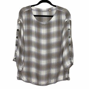 Soft Surroundings Plaid Button Detail Top Size XS